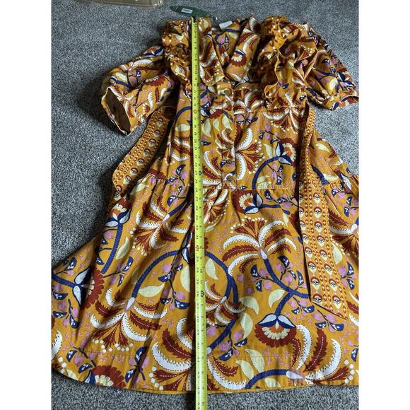 New! Farm Rio Yellow Palms Party Women’s Dress Ruffle Statement Size XL - Picture 4 of 7